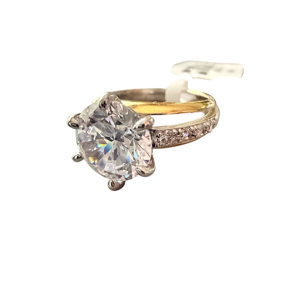 925 Sterling Silver PJM Two Tone 6.5 Ct Diamond Stimulant Ring NEW size 8